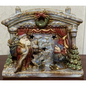 Elements‎ Santa Claus & Snowman Fireplace Porcelain Figurine Statue Decor Piece